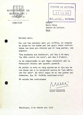 Carta del Museu Arxiu de Montblanc i Comarca