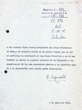 Carta del president del Centre de Lectura al Grupo Filatélico de Reus