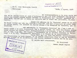 Carta del president a Joan Bassegoda i Nonell