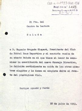 Carta del president a Eugeni Grugués Gispert