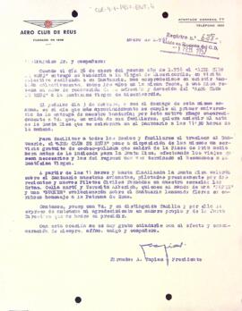 Carta de l'Aero Club de Reus al Centre de Lectura