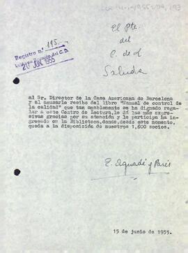 Agraïment al director de la Casa Americana de Barcelona pel seu donatiu