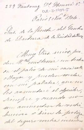 Carta de J. de Palacios autoritzant la construcció del Teatre