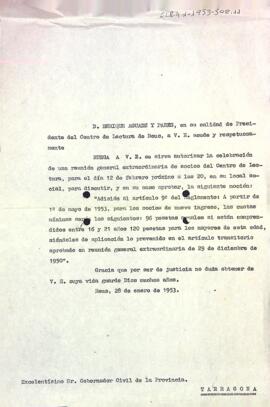Carta del president al governador civil de la província de Tarragona
