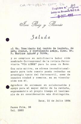 Nou corresponsal de la Revista "Via libre"