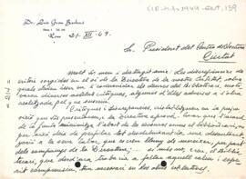 Carta de dimissió de Lluís Grau Barberà al president del Centre de Lectura