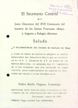 Carta de Pere Batlle Huguet