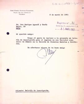 Carta de José M. Sunyer Basseda al president del Centre de Lectura