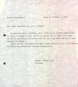Carta de condol de la Secció Excursionista
