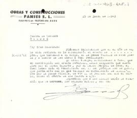 Carta d'Obras y Construcciones Pàmies, S.L.