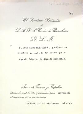 Carta del secretari particular del comte de Barcelona a Josep Martorell
