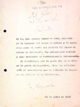 Carta d'agraïment a Alfonso Casanovas Leal