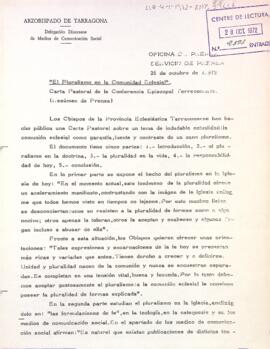 Carta pastoral de la Conferència Episcopal de Tarragona
