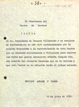 Agraïment al president de Foment Vilanoví
