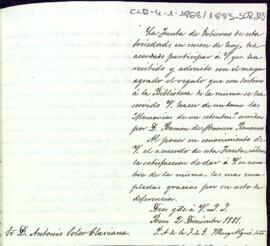 Carta d'agraïment a Antoni Soler Clariana pel donatiu fet a la biblioteca de l'entitat
