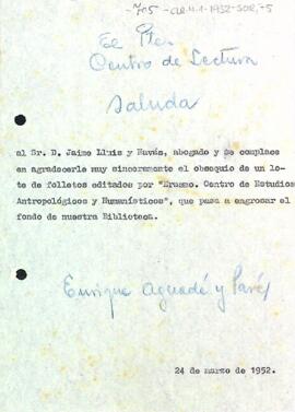 Carta d'agraïment a Jaume Lluís i Navàs
