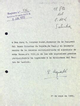 Agraïment a la sucursal del Banco Exterior de España