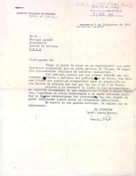Carta de l'Istituto Italiano di Cultura al president del Centre de LecturaC