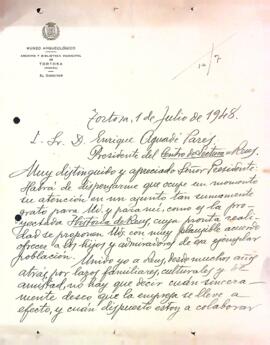 Carta d'Enric Bayerri al Centre de Lectura de Reus