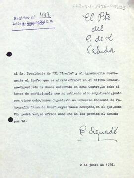 Carta d'agraïment del president al Círcol