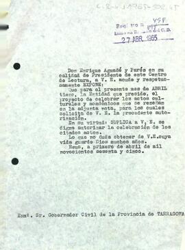 Carta del president al governador civil de la província de Tarragona
