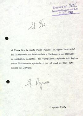 Carta del president al delegat provincial del ministeri d'informació i turisme