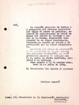Carta d'Enric Aguadé Parés a la Diputació Provincial de Tarragona