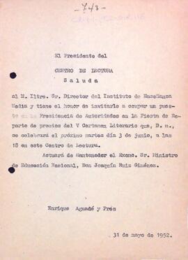 Carta d'Enric Aguadé Parés al director de l'Instituto de Enseñanza Media