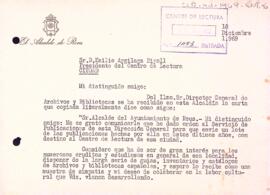 Carta de l'alcalde de Reus al president del Centre de Lectura