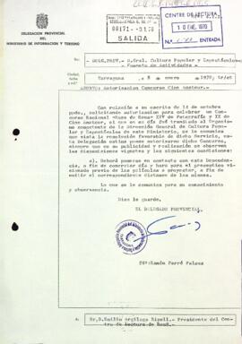 Carta de la delegació provincial al president autoritzant el concurs de cinema amateur