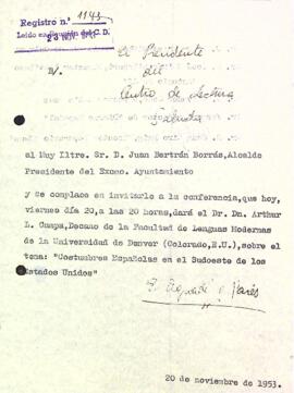 Invitació d'Enric Aguadé a l'alcalde de Reus