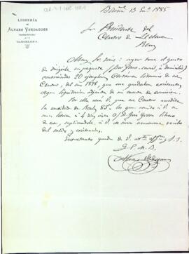 Carta de la Librería de Álvaro Verdaguer retornant 20 exemplars del Certamen literari del 1878