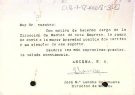 Carta del director de ANCEMA S.A.