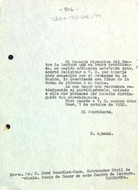 Carta d'Enric Aguadé Parés a José González-Sama