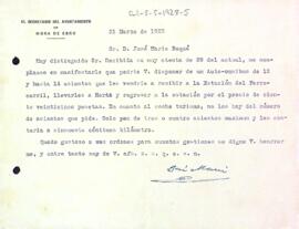 Carta del secretari de l'Ajuntament de Móra d'Ebre a la Secció Excursionista