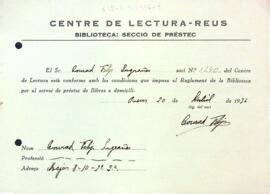 Document de conformitat amb les condicions de préstec de la Biblioteca del Centre de Lectura