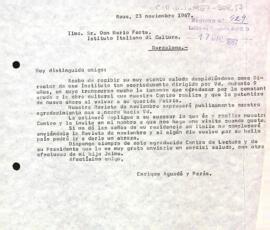 Carta del preident a l'Institut Italià de Cultura de Barcelona