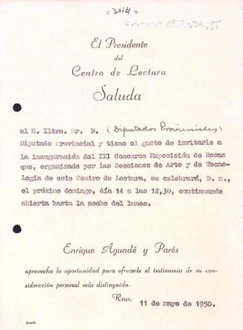 Invitació als diputats provincials de Tarragona per la inauguració del concurs exposició de roses