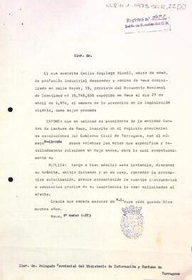 Sol·licitud del president al delegat provincial demanant permís per celebrar els actes culturals i acadèmics del mes de març