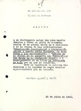 Carta d'agraïment a León Martí Granizo