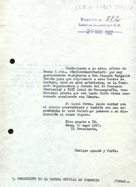 Carta del president a la Cambra Oficial de Comerç de Reus