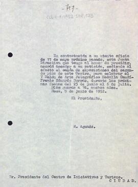 Carta d'Enric Aguadé Parés al Centro de Iniciativas y Turismo de Reus