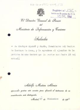 Agraïment per l'enviament de la Revista del Centre de Lectura