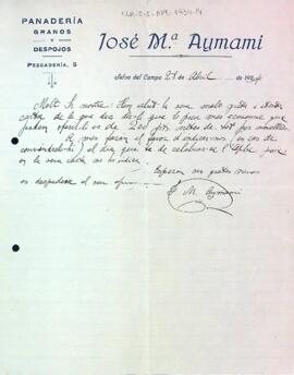 Carta de Josep M. Aymamí a la Secció Excursionista