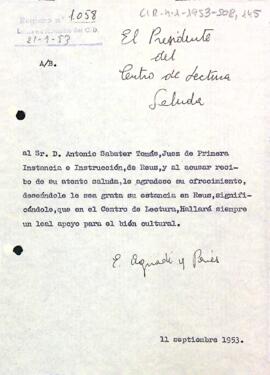 Carta del president a Antonio Sabater Tomás