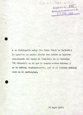 Carta del president a Jaume Oriol de Barberà