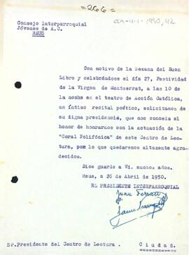 Petició perquè actuï la coral del Centre de Lectura