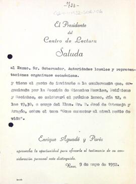 Invitació a una conferència de José de Orbaneja y Aragón