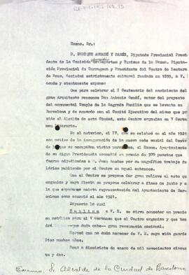 Carta d'Enric Aguadé Parés a l'alcalde de Barcelona