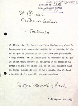 Carta del president a Francisco Pera Verdaguer